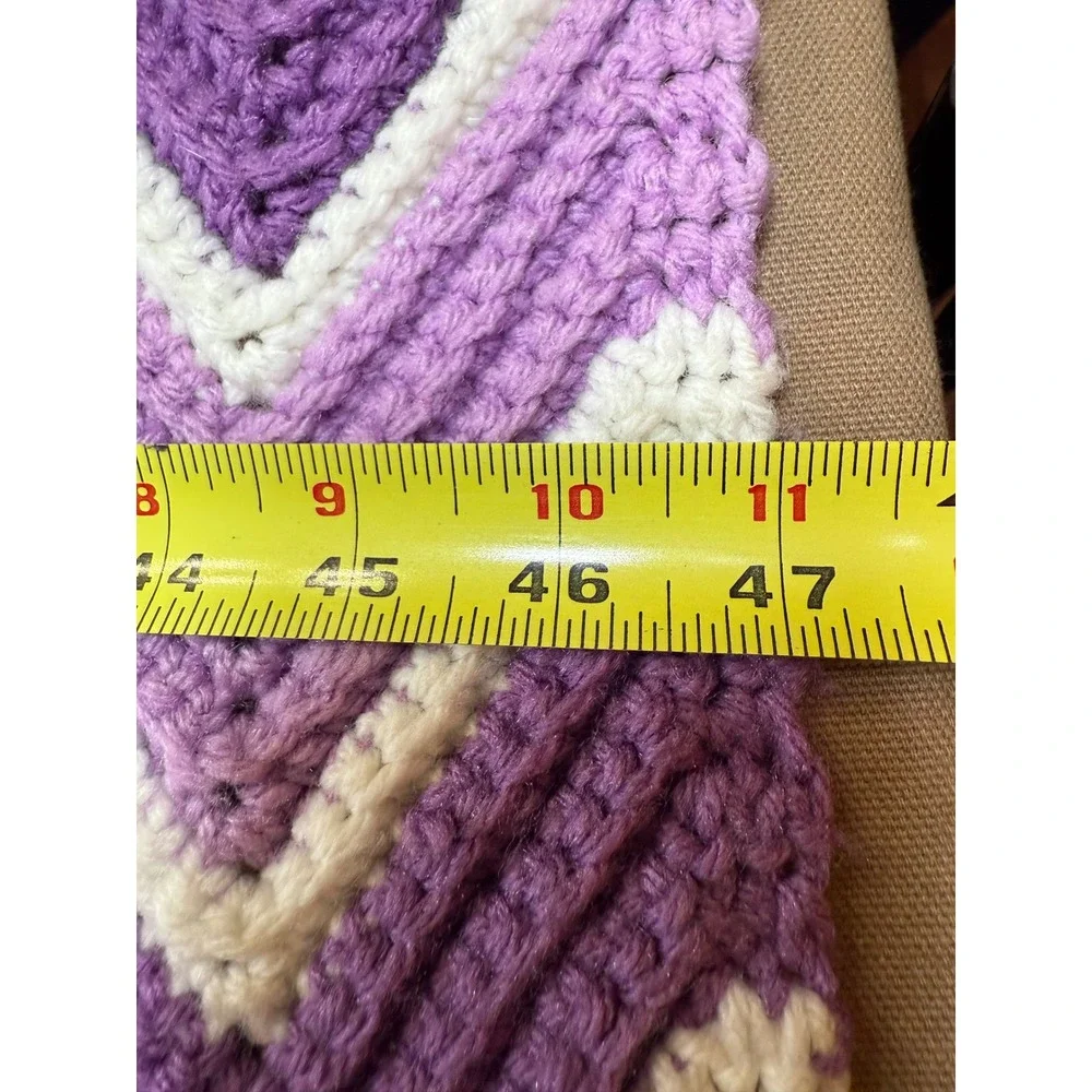 Crochet Afghan Throw Purple White Zig Zag Pattern Throw Handmade‎ Lap 46x46